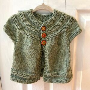 Hand Knit Green Baby Wool Cardigan, 12-18 month